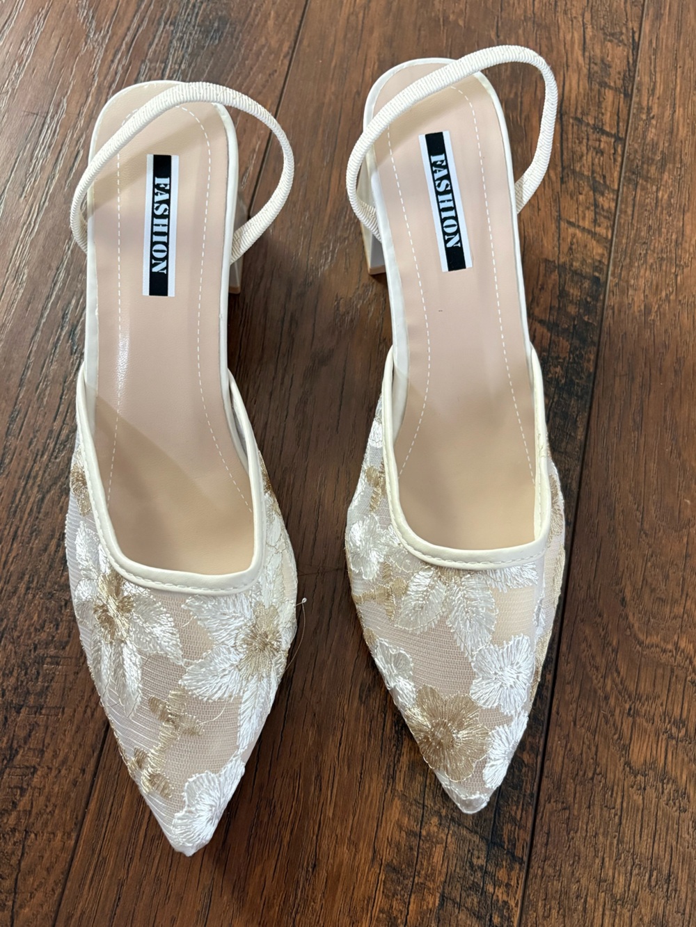 Women's Ivory Floral Lace Slingback Mules